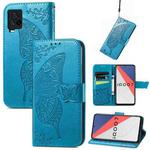 Butterfly Love Flowers Embossed Horizontal Flip Leather Case with Holder & Card Slots & Wallet & Lanyard For vivo IQOO 7(Blue)