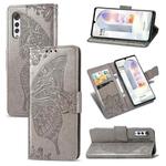 Butterfly Love Flowers Embossed Horizontal Flip Leather Case with Holder & Card Slots & Wallet & Lanyard For LG Velvet 2 Pro(Gray)