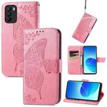 Butterfly Love Flowers Embossed Horizontal Flip Leather Case with Holder & Card Slots & Wallet & Lanyard For OPPO Reno 6Z(Pink)