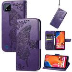 Butterfly Love Flowers Embossed Horizontal Flip Leather Case with Holder & Card Slots & Wallet & Lanyard For OPPO Realme C20(Dark Purple)