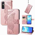 Butterfly Love Flowers Embossed Horizontal Flip Leather Case with Holder & Card Slots & Wallet & Lanyard For vivo S7e(Rose Gold)