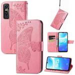 Butterfly Love Flowers Embossed Horizontal Flip Leather Case with Holder & Card Slots & Wallet & Lanyard For vivo S7e(Pink)