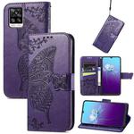 Butterfly Love Flowers Embossed Horizontal Flip Leather Case with Holder & Card Slots & Wallet & Lanyard For vivo V20 2021(Dark Purple)