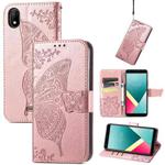 Butterfly Love Flowers Embossed Horizontal Flip Leather Case with Holder & Card Slots & Wallet & Lanyard For Wiko Y61(Rose Gold)