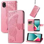Butterfly Love Flowers Embossed Horizontal Flip Leather Case with Holder & Card Slots & Wallet & Lanyard For Wiko Y61(Pink)