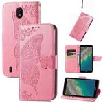 Butterfly Love Flowers Embossed Horizontal Flip Leather Case with Holder & Card Slots & Wallet & Lanyard For Nokia C01 Plus(Pink)