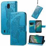 Butterfly Love Flowers Embossed Horizontal Flip Leather Case with Holder & Card Slots & Wallet & Lanyard For Nokia C01 Plus(Blue)