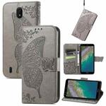 Butterfly Love Flowers Embossed Horizontal Flip Leather Case with Holder & Card Slots & Wallet & Lanyard For Nokia C01 Plus(Gray)