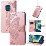 Butterfly Love Flowers Embossed Horizontal Flip Leather Case with Holder & Card Slots & Wallet & Lanyard For Nokia XR20(Rose Gold)