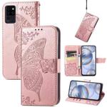 Butterfly Love Flowers Embossed Horizontal Flip Leather Case with Holder & Card Slots & Wallet & Lanyard For Oukitel C21(Rose Gold)