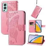 Butterfly Love Flowers Embossed Horizontal Flip Leather Case with Holder & Card Slots & Wallet & Lanyard For OnePlus Nord 2 5G(Pink)