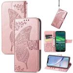 Butterfly Love Flowers Embossed Horizontal Flip Leather Case with Holder & Card Slots & Wallet & Lanyard For ZTE Blade A51(Rose Gold)