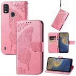 Butterfly Love Flowers Embossed Horizontal Flip Leather Case with Holder & Card Slots & Wallet & Lanyard For ZTE Blade A51(Pink)