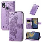 Butterfly Love Flowers Embossed Horizontal Flip Leather Case with Holder & Card Slots & Wallet & Lanyard For ZTE Blade A51(Light Purple)