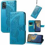 Butterfly Love Flowers Embossed Horizontal Flip Leather Case with Holder & Card Slots & Wallet & Lanyard For ZTE Blade A71(Blue)