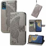 Butterfly Love Flowers Embossed Horizontal Flip Leather Case with Holder & Card Slots & Wallet & Lanyard For ZTE Blade A71(Gray)