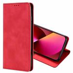 For iPhone 13 Skin Feel Magnetic Horizontal Flip Leather Case with Holder & Card Slots(Red)