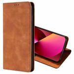 For iPhone 13 Skin Feel Magnetic Horizontal Flip Leather Case with Holder & Card Slots(Light Brown)