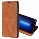 For iPhone 13 Pro Skin Feel Magnetic Horizontal Flip Leather Case with Holder & Card Slots (Light Brown)