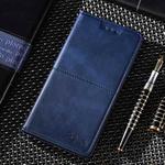 For iPhone 13 Cow Texture Magnetic Horizontal Flip Leather Case with Holder & Card Slots(Blue)