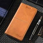 For iPhone 13 Cow Texture Magnetic Horizontal Flip Leather Case with Holder & Card Slots(Light Brown)