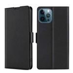 For iPhone 13 Pro Ultra-thin Voltage Side Buckle PU + TPU Horizontal Flip Leather Case with Holder & Card Slot (Black)