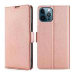 For iPhone 13 Pro Max Ultra-thin Voltage Side Buckle PU + TPU Horizontal Flip Leather Case with Holder & Card Slot (Rose Gold)