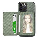 Carbon Fiber Magnetic Card Bag TPU+PU Shockproof Back Cover Case with Holder & Card Slot & Photo Frame For iPhone 13 Pro Max(Green)