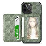 Carbon Fiber Magnetic Card Bag TPU+PU Shockproof Back Cover Case with Holder & Card Slot & Photo Frame For iPhone 13 Pro(Green)