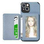 Carbon Fiber Magnetic Card Bag TPU+PU Shockproof Back Cover Case with Holder & Card Slot & Photo Frame For iPhone 13 mini(Blue)