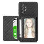 For Samsung Galaxy A32 4G Carbon Fiber Magnetic Card Bag TPU+PU Shockproof Back Cover Case with Holder & Card Slot & Photo Frame(Black)