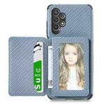 For Samsung Galaxy A32 4G Carbon Fiber Magnetic Card Bag TPU+PU Shockproof Back Cover Case with Holder & Card Slot & Photo Frame(Blue)