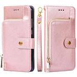 For iPhone 13 Pro Zipper Bag PU + TPU Horizontal Flip Leather Case with Holder & Card Slot & Wallet & Lanyard (Rose Gold)