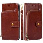 For iPhone 13 Pro Max Zipper Bag PU + TPU Horizontal Flip Leather Case with Holder & Card Slot & Wallet & Lanyard(Brown)