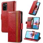 For Xiaomi Redmi Note 10 CaseNeo Business Splicing Dual Magnetic Buckle Horizontal Flip PU Leather Case with Holder & Card Slots & Wallet(Red)