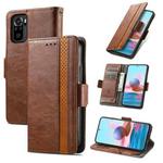 For Xiaomi Redmi Note 10 CaseNeo Business Splicing Dual Magnetic Buckle Horizontal Flip PU Leather Case with Holder & Card Slots & Wallet(Brown)