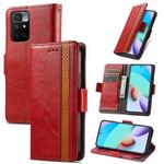 For Xiaomi Redmi 10 CaseNeo Business Splicing Dual Magnetic Buckle Horizontal Flip PU Leather Case with Holder & Card Slots & Wallet(Red)