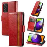 For Samsung Galaxy A52 5G CaseNeo Business Splicing Dual Magnetic Buckle Horizontal Flip PU Leather Case with Holder & Card Slots & Wallet(Red)