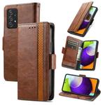 For Samsung Galaxy A52 5G CaseNeo Business Splicing Dual Magnetic Buckle Horizontal Flip PU Leather Case with Holder & Card Slots & Wallet(Brown)
