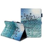 For iPad 10.2 3D Embossing Pattern Horizontal Flip Leather Case with Holder & Card Slots & Wallet(Blue Coconut Trees)