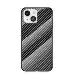 Gradient Carbon Fiber Texture TPU Border Tempered Glass Case For iPhone 13(Black Fiber)