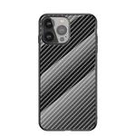 Gradient Carbon Fiber Texture TPU Border Tempered Glass Case For iPhone 13 Pro(Black Fiber)