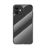 Gradient Carbon Fiber Texture TPU Border Tempered Glass Case For iPhone 12 mini(Black Fiber)