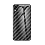 Gradient Carbon Fiber Texture TPU Border Tempered Glass Case For iPhone XR(Black Fiber)