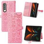 For Samsung Galaxy Z Fold3 5G Lovely Cat and Dog Embossing Pattern Horizontal Flip Leather Case , with Holder & Card Slots & Wallet(Pink)