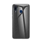 For Samsung Galaxy A20e Gradient Carbon Fiber Texture TPU Border Tempered Glass Case(Black Fiber)