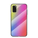 For Samsung Galaxy A41 International Version Gradient Carbon Fiber Texture TPU Border Tempered Glass Case(Colorful Fiber)