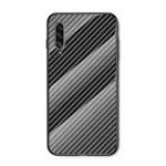 For Samsung Galaxy A50s / A30s / A50 Gradient Carbon Fiber Texture TPU Border Tempered Glass Case(Black Fiber)