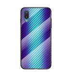 For Samsung Galaxy A02 Gradient Carbon Fiber Texture TPU Border Tempered Glass Case(Blue Fiber)