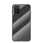 For Samsung Galaxy A03s 164mm Gradient Carbon Fiber Texture TPU Border Tempered Glass Case(Black Fiber)